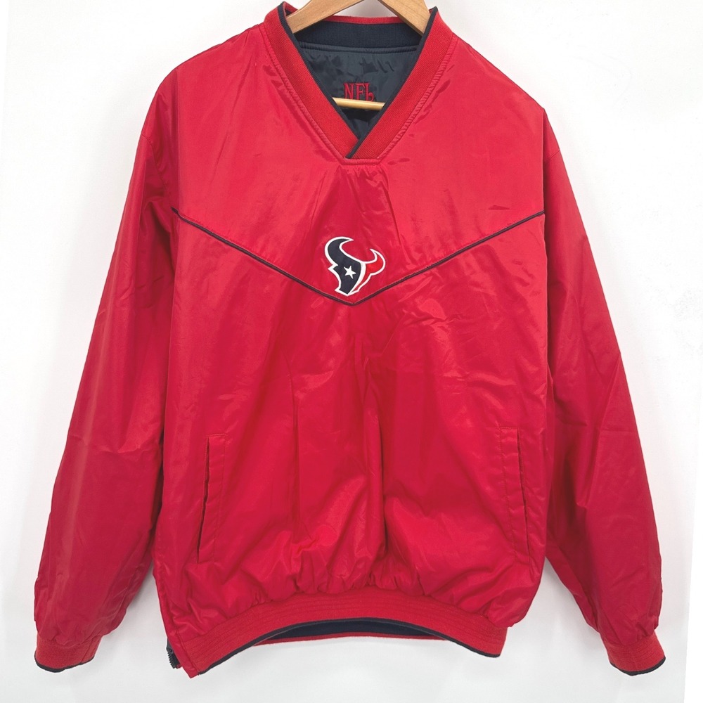 NFL Houston Texans Pullover Jacket Windbreaker Men's Medium Navy Blue Reversible - Picture 3 of 11